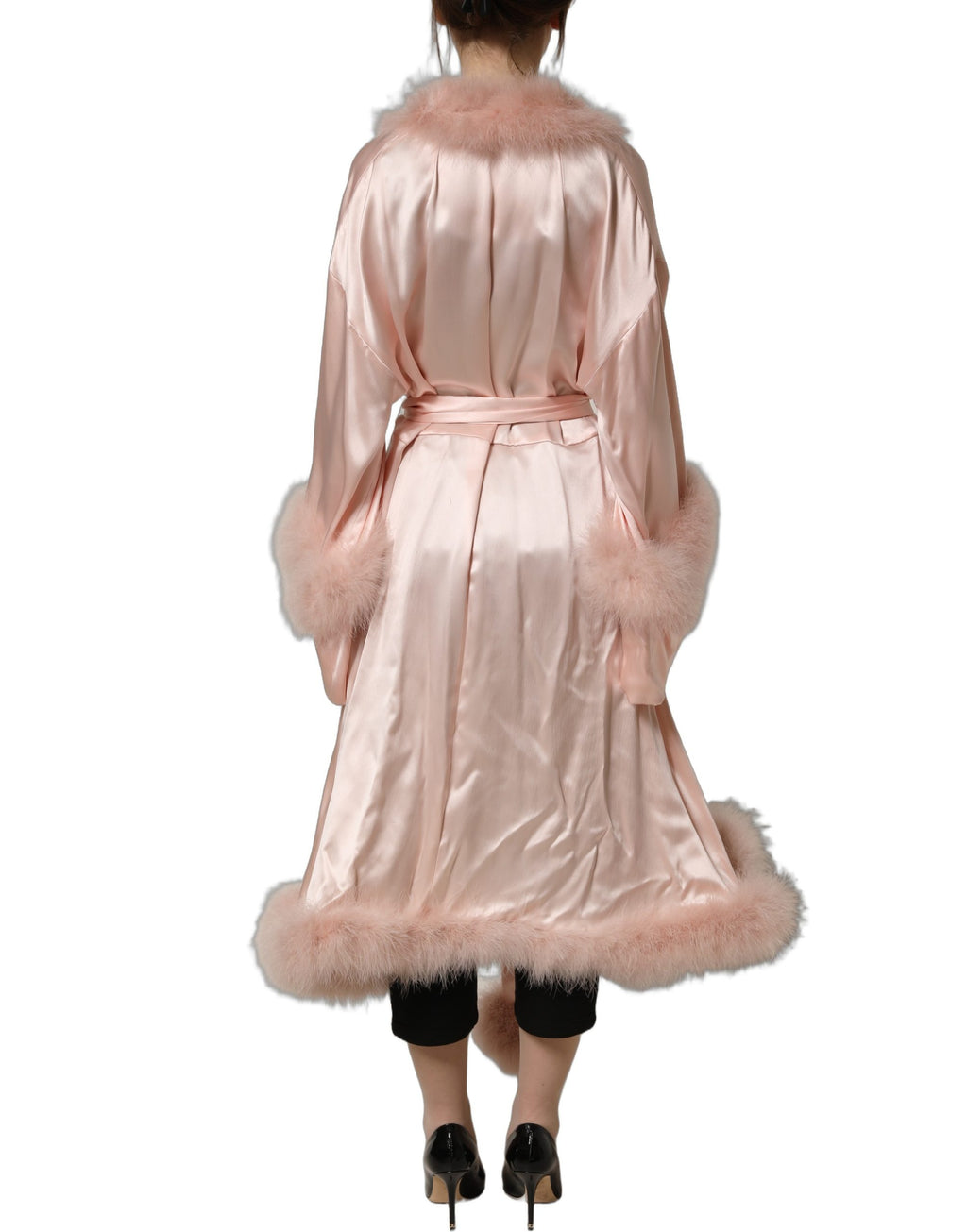 Dolce & Gabbana Light Pink Silk Turkey Feather Robe Jacket