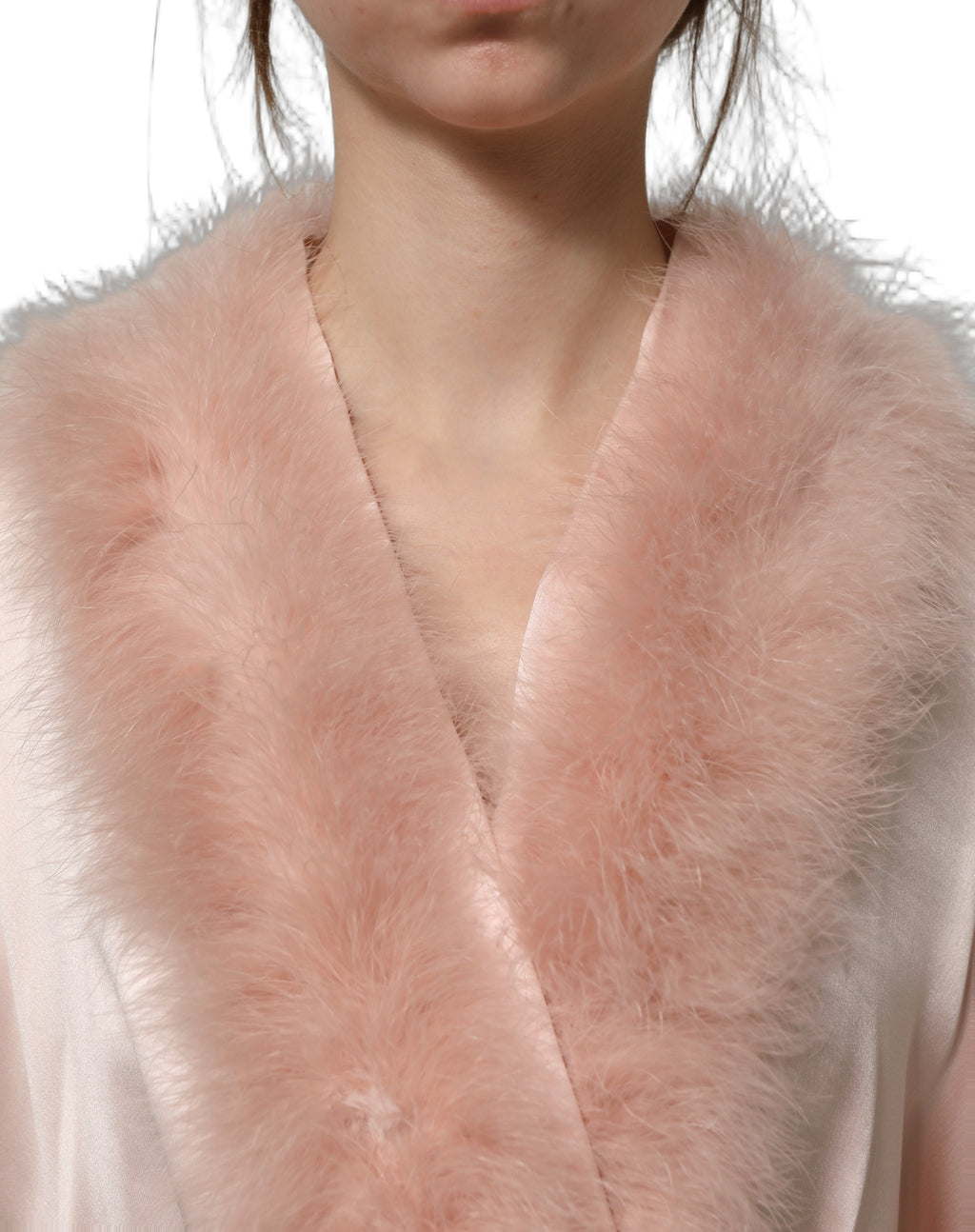 Dolce & Gabbana Light Pink Silk Turkey Feather Robe Jacket
