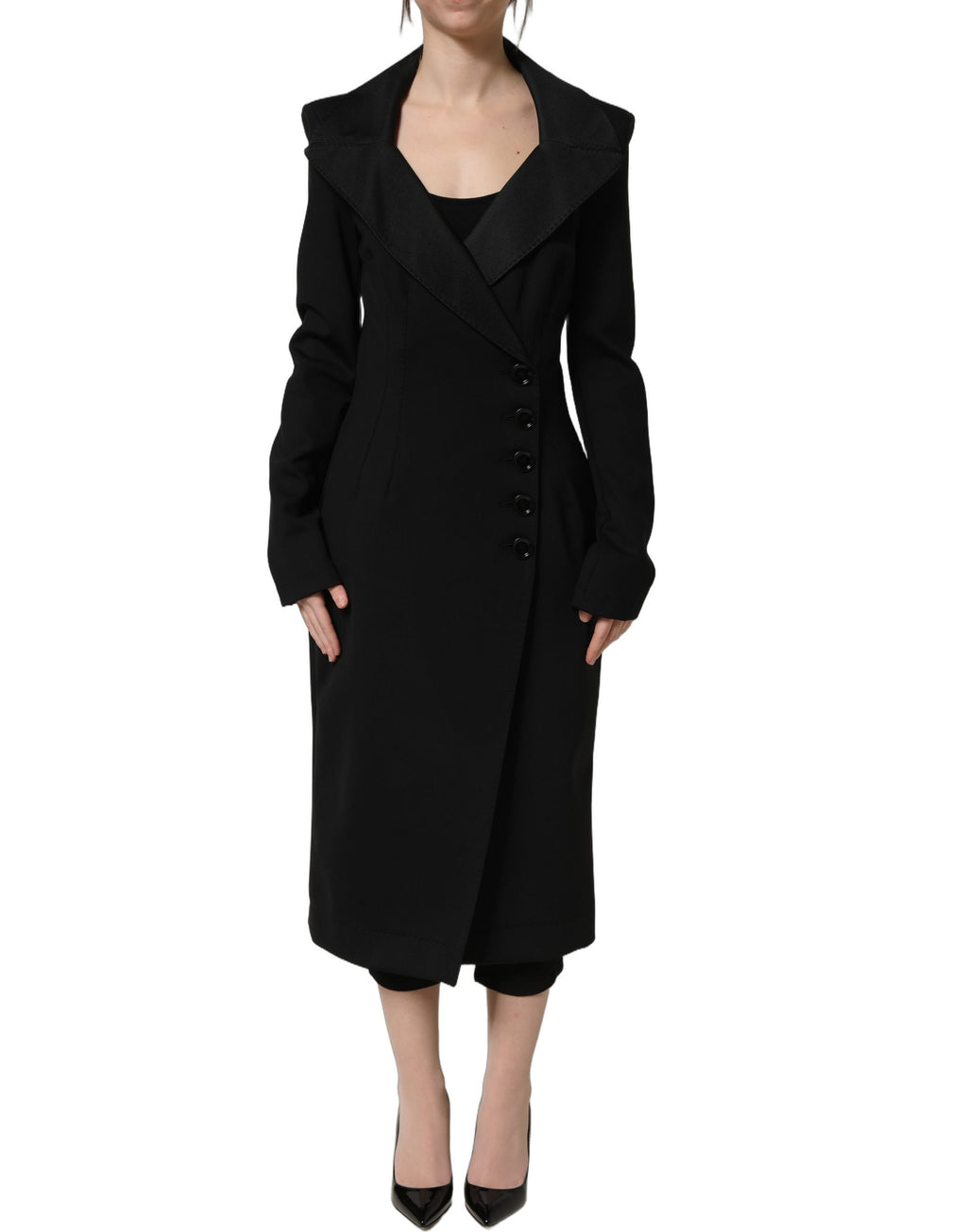 Dolce & Gabbana Black Nylon Double Breasted Coat Jacket