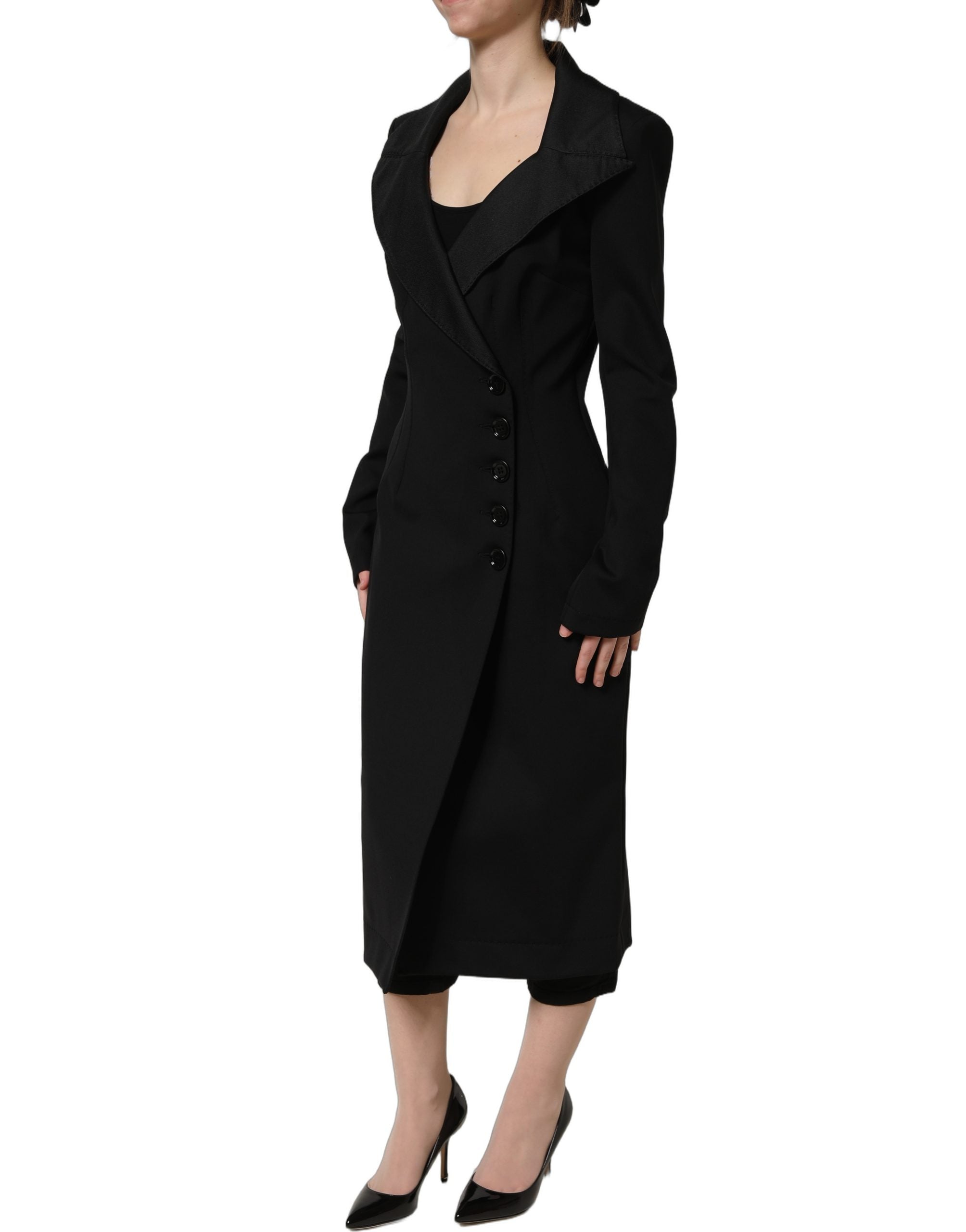 Dolce & Gabbana Black Nylon Double Breasted Coat Jacket