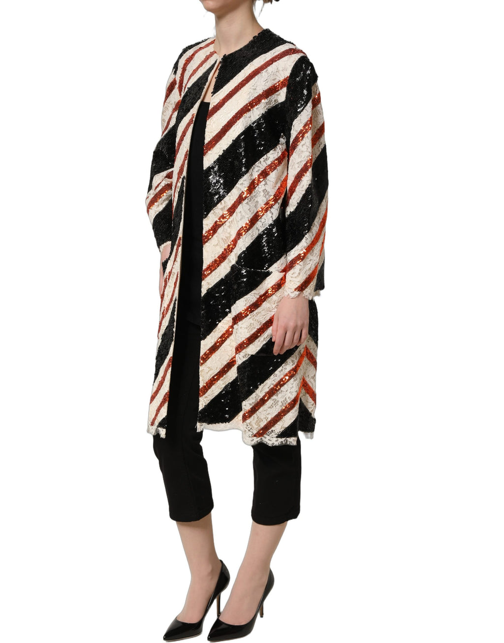 Dolce & Gabbana Multicolor Stripe Sequin Duster Coat Jacket