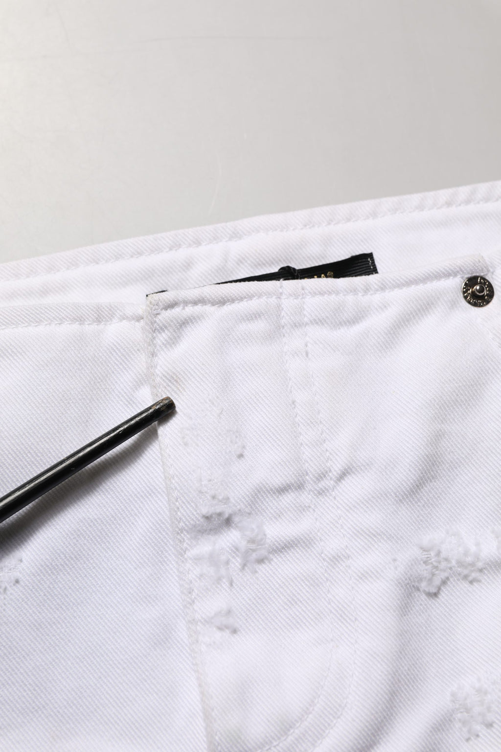 Dolce & Gabbana White Distressed Cotton Denim Mini Skirt