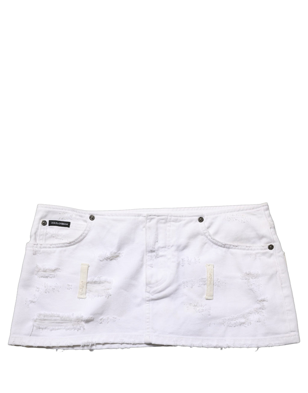 Dolce & Gabbana White Distressed Cotton Denim Mini Skirt