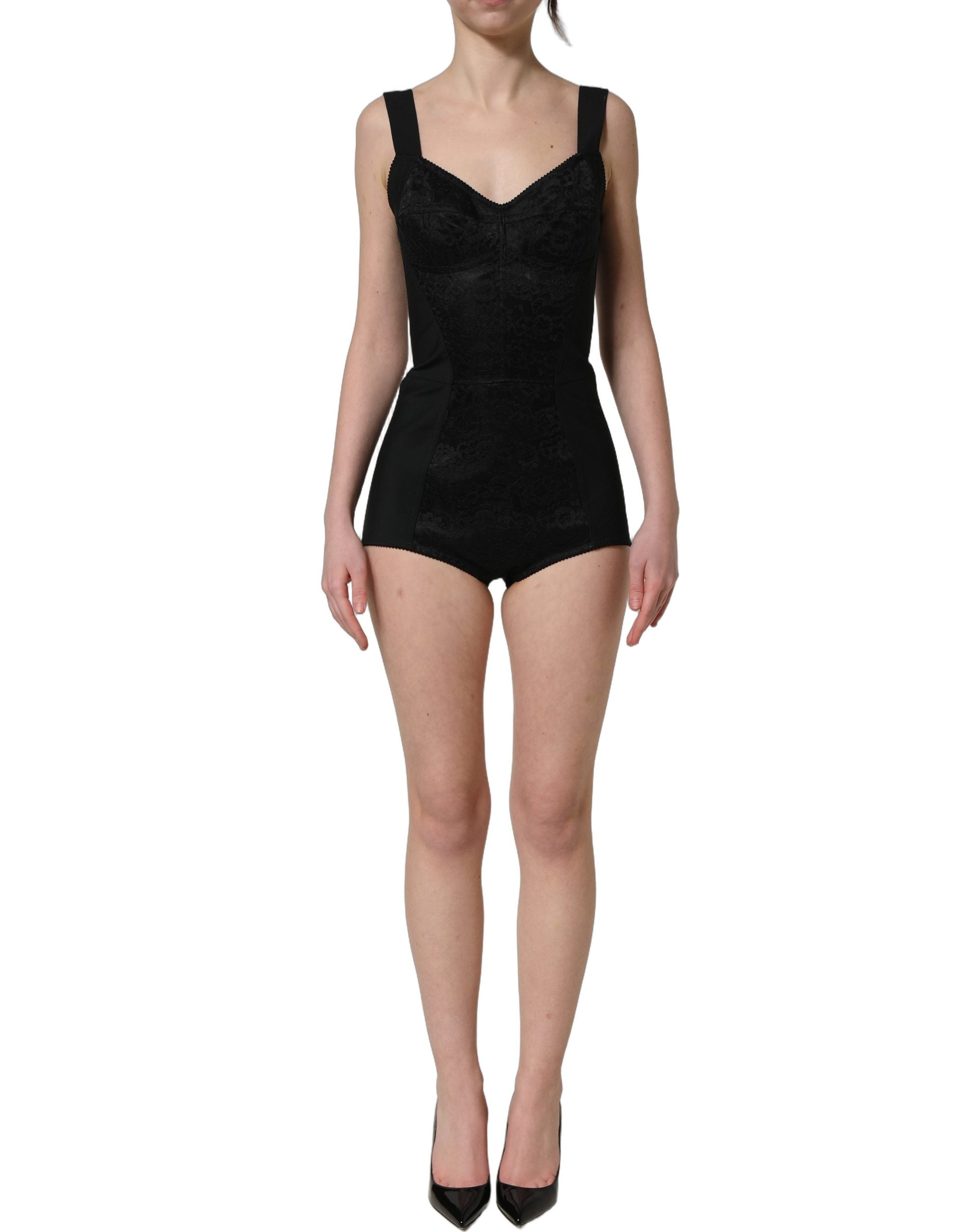 Dolce & Gabbana Black Floral Lace Corset Bodycon Bodysuit