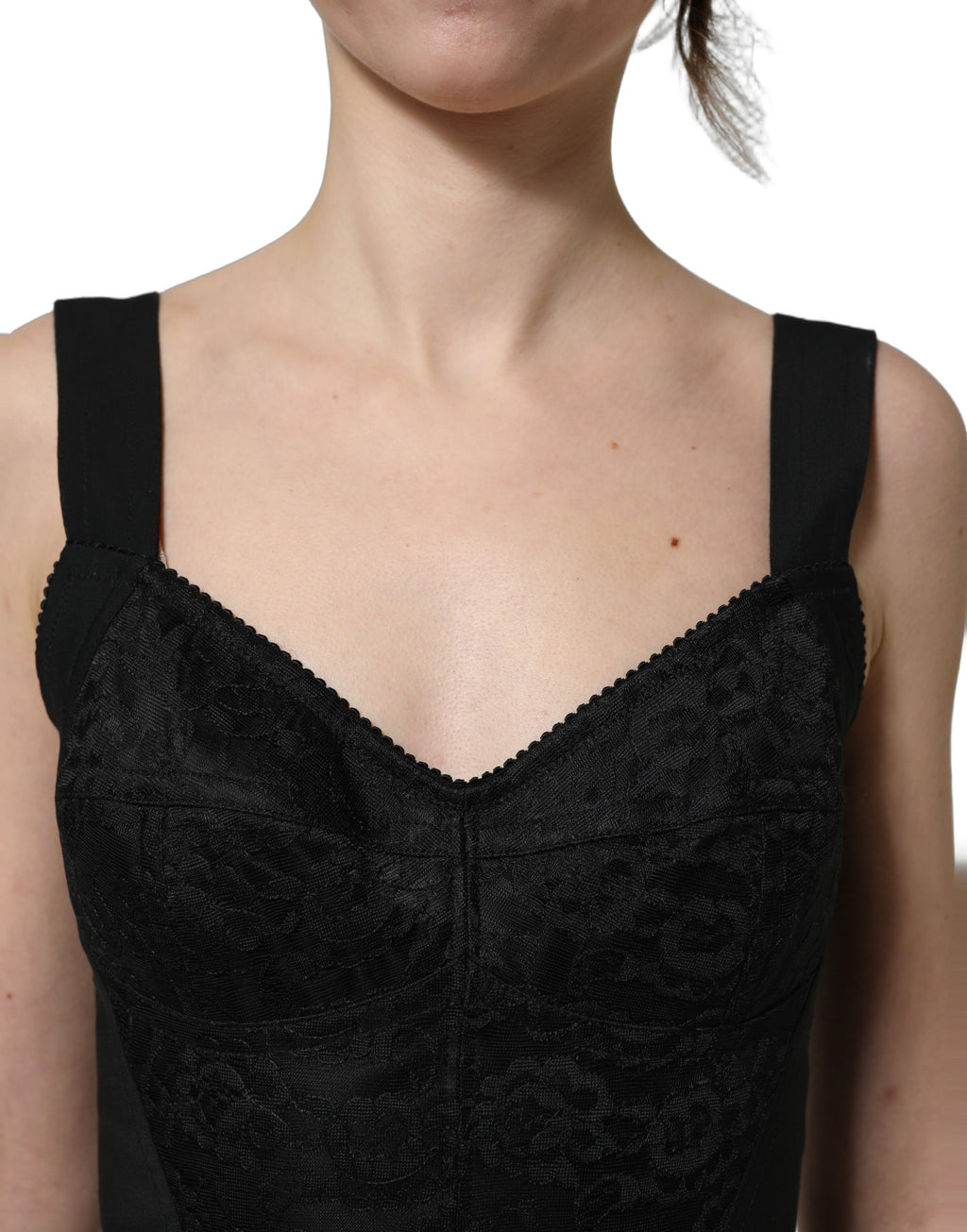 Dolce & Gabbana Black Floral Lace Corset Bodycon Bodysuit