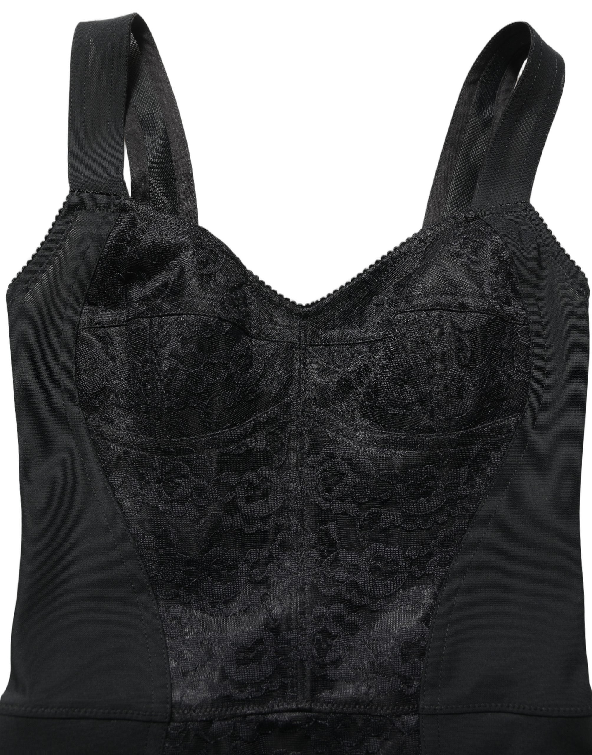 Dolce & Gabbana Black Floral Lace Corset Bodycon Bodysuit