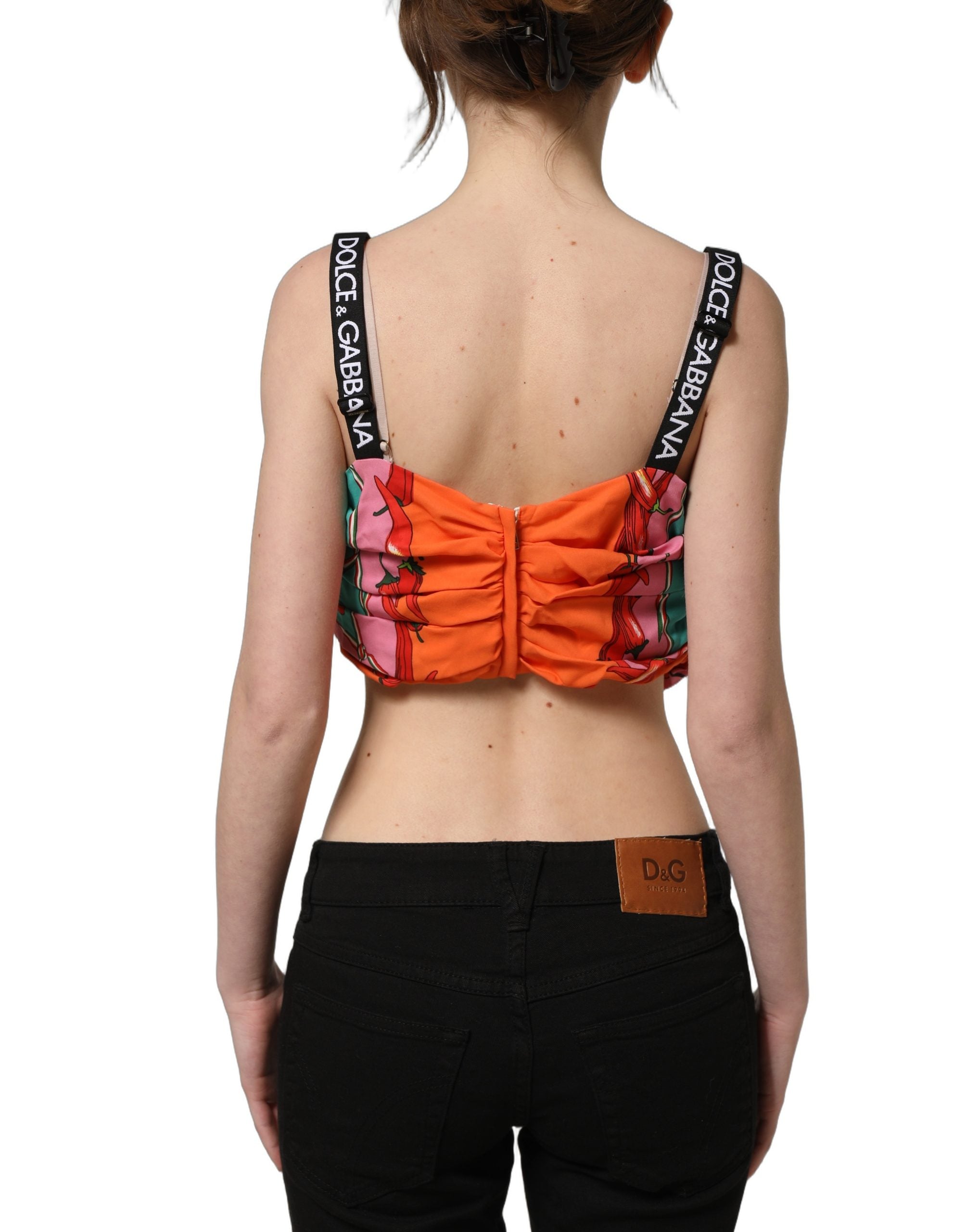Dolce & Gabbana Multicolor Silk Vegetable Print Cropped Top
