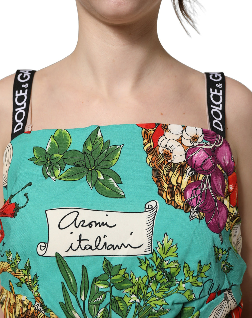 Dolce & Gabbana Multicolor Silk Vegetable Print Cropped Top