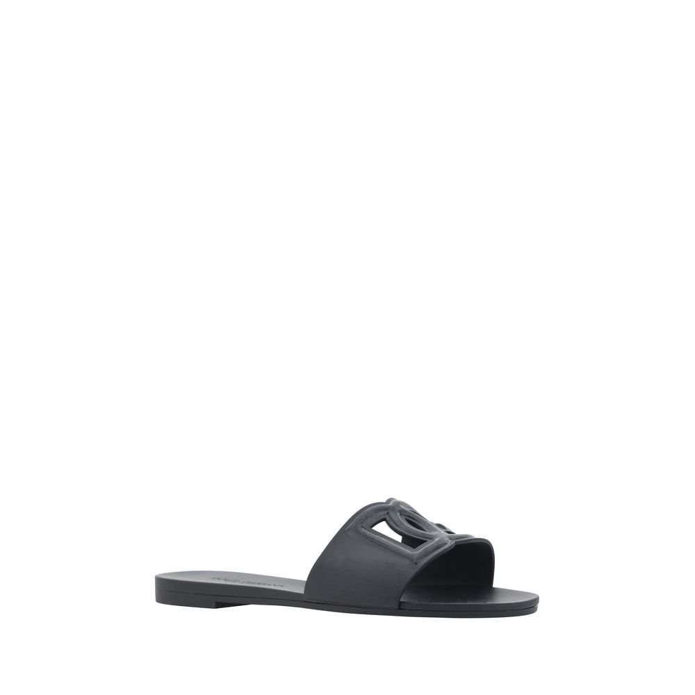 Dolce & Gabbana Black Rubber Flat Sandals