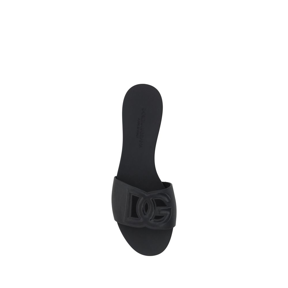Dolce & Gabbana Black Rubber Flat Sandals