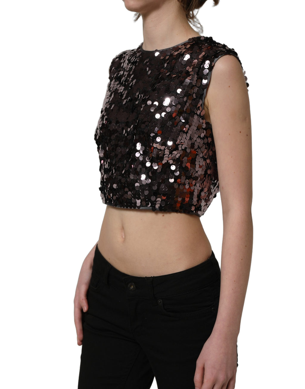 Dolce & Gabbana Purple Sequined Sleeveless Cropped Tank Top