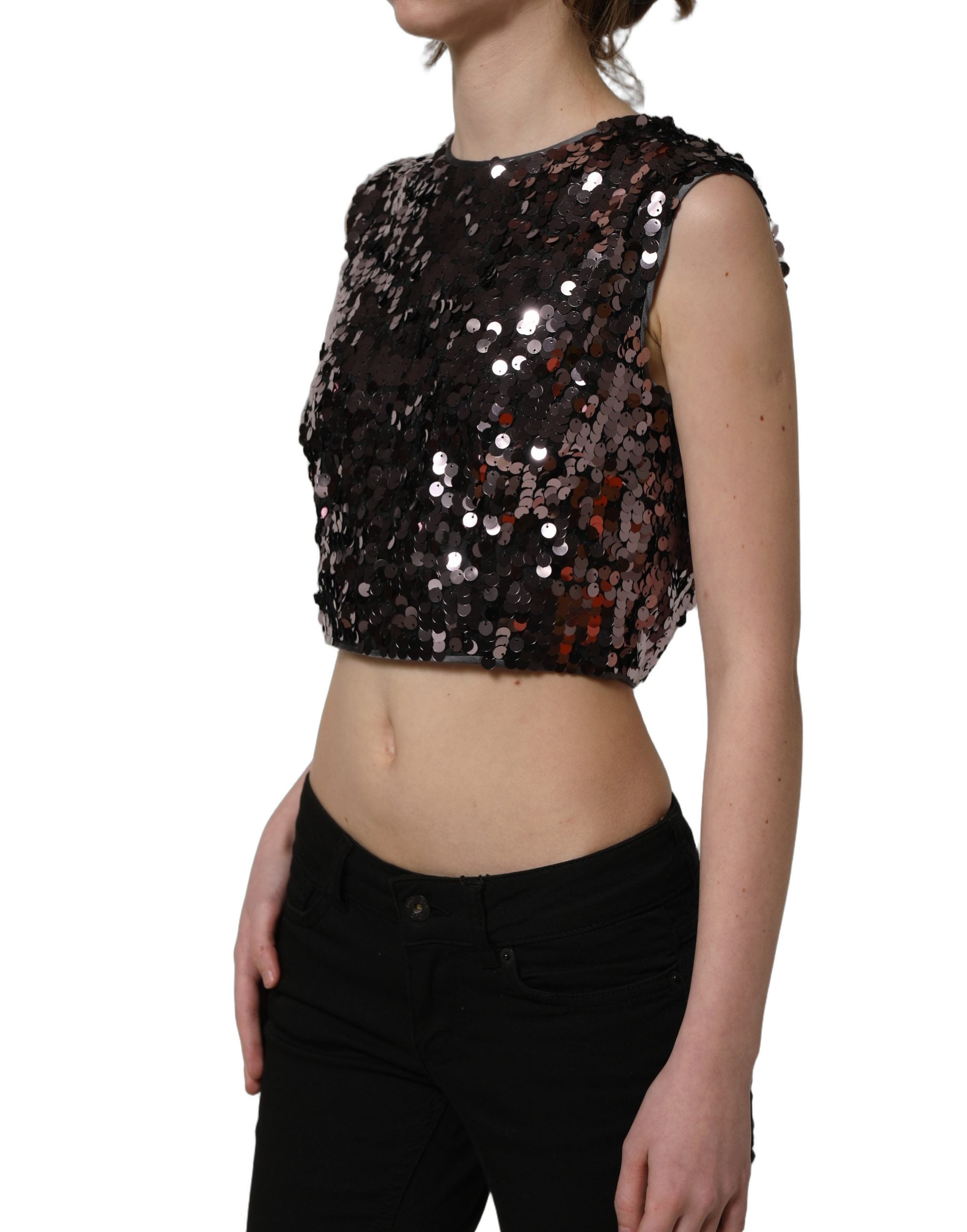Dolce & Gabbana Purple Sequined Sleeveless Cropped Tank Top