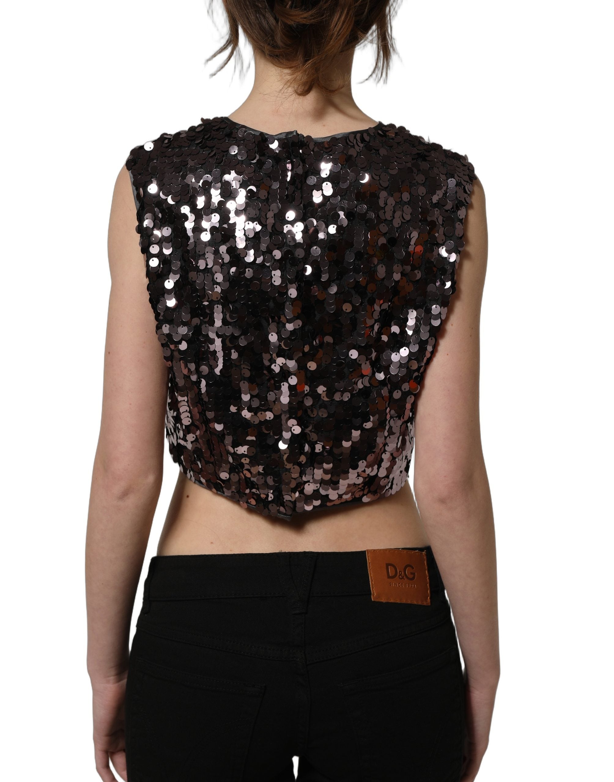 Dolce & Gabbana Purple Sequined Sleeveless Cropped Tank Top