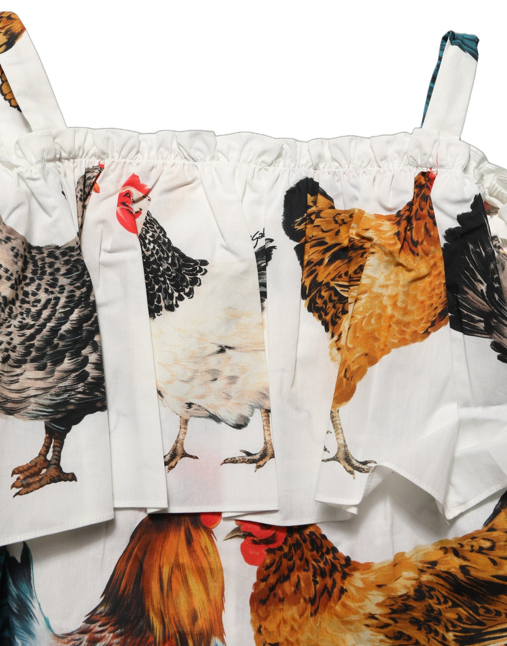 Dolce & Gabbana White Rooster Print Poplin Off The Shoulder Top