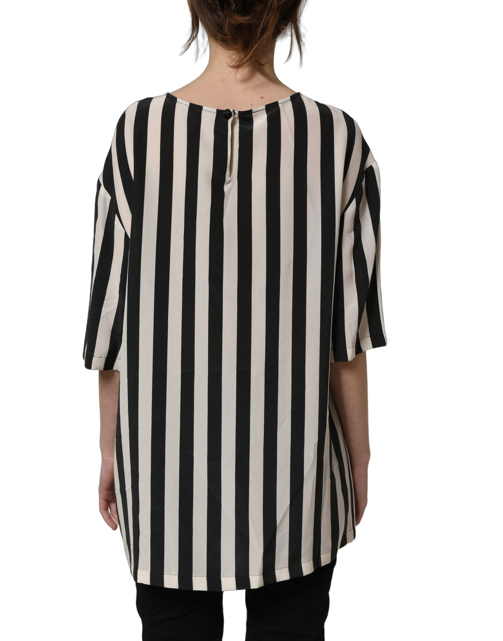 Dolce & Gabbana Black White Stripes Round Neck Blouse Top