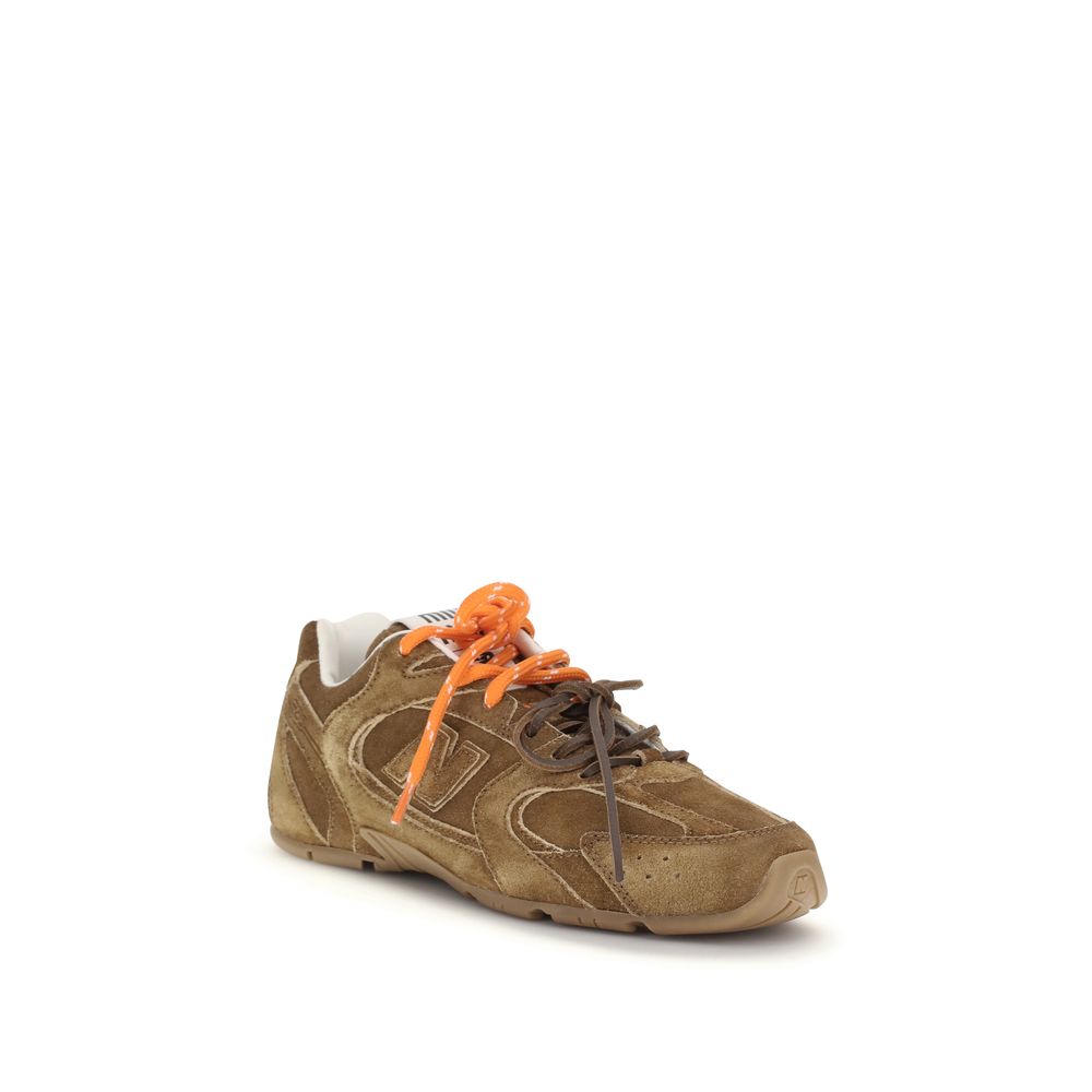 Miu Miu Brown Calf Leather Bos Taurus Athletic Sneakers