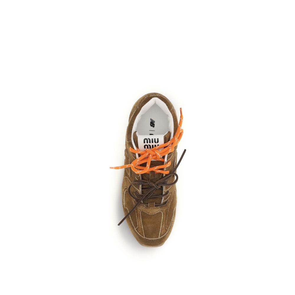 Miu Miu Brown Calf Leather Bos Taurus Athletic Sneakers