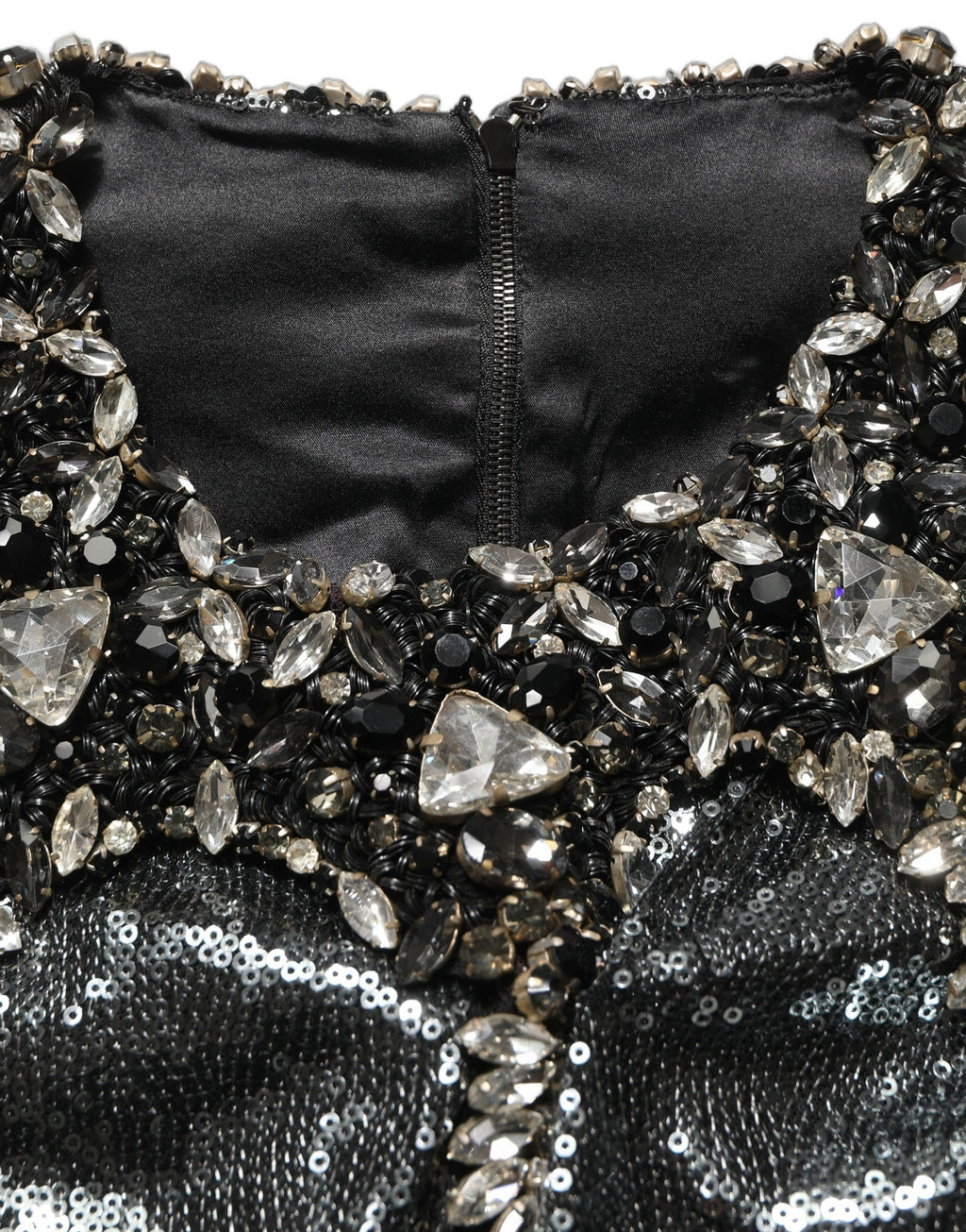 Dolce & Gabbana Metallic Gray Sequin Embellished Blouse Top