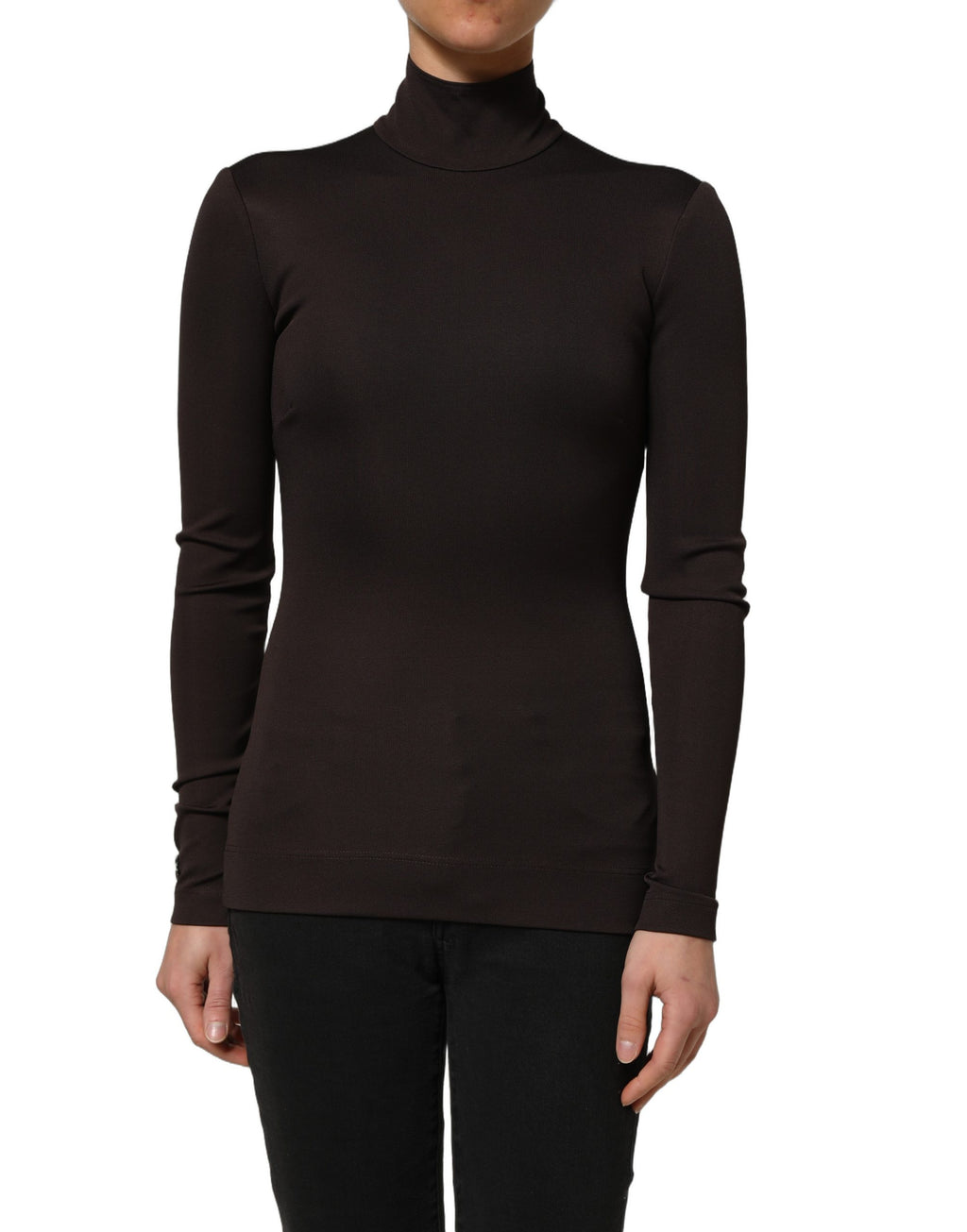 Dolce & Gabbana Brown Turtleneck Long Sleeves Blouse Top