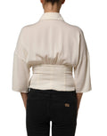 Dolce & Gabbana Off White Ascot Collar Long Sleeves Blouse Top
