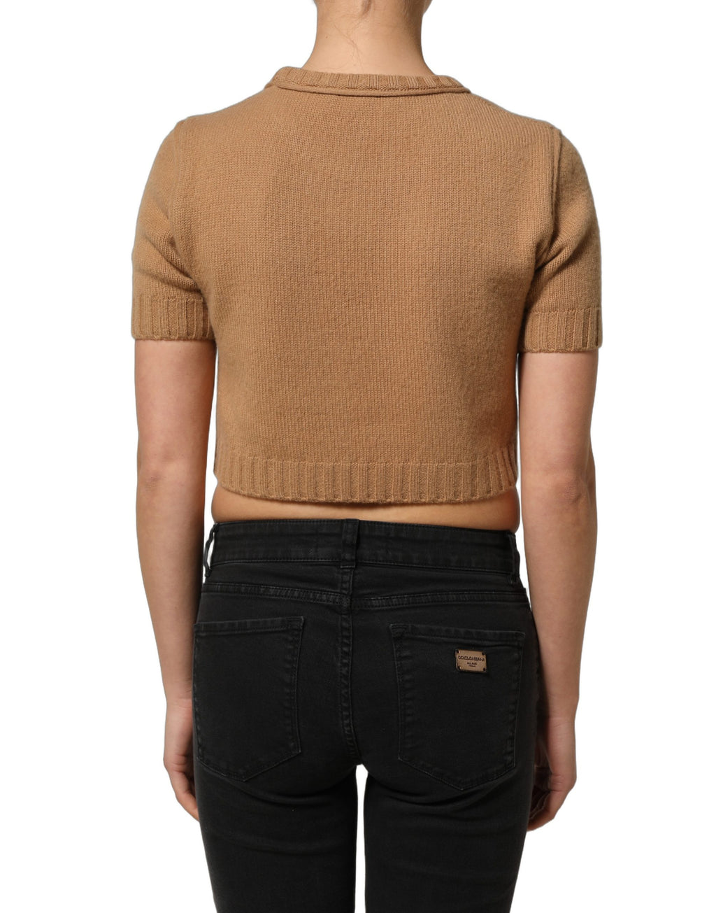 Dolce & Gabbana Brown Wool Short Sleeves Cropped Blouse Top