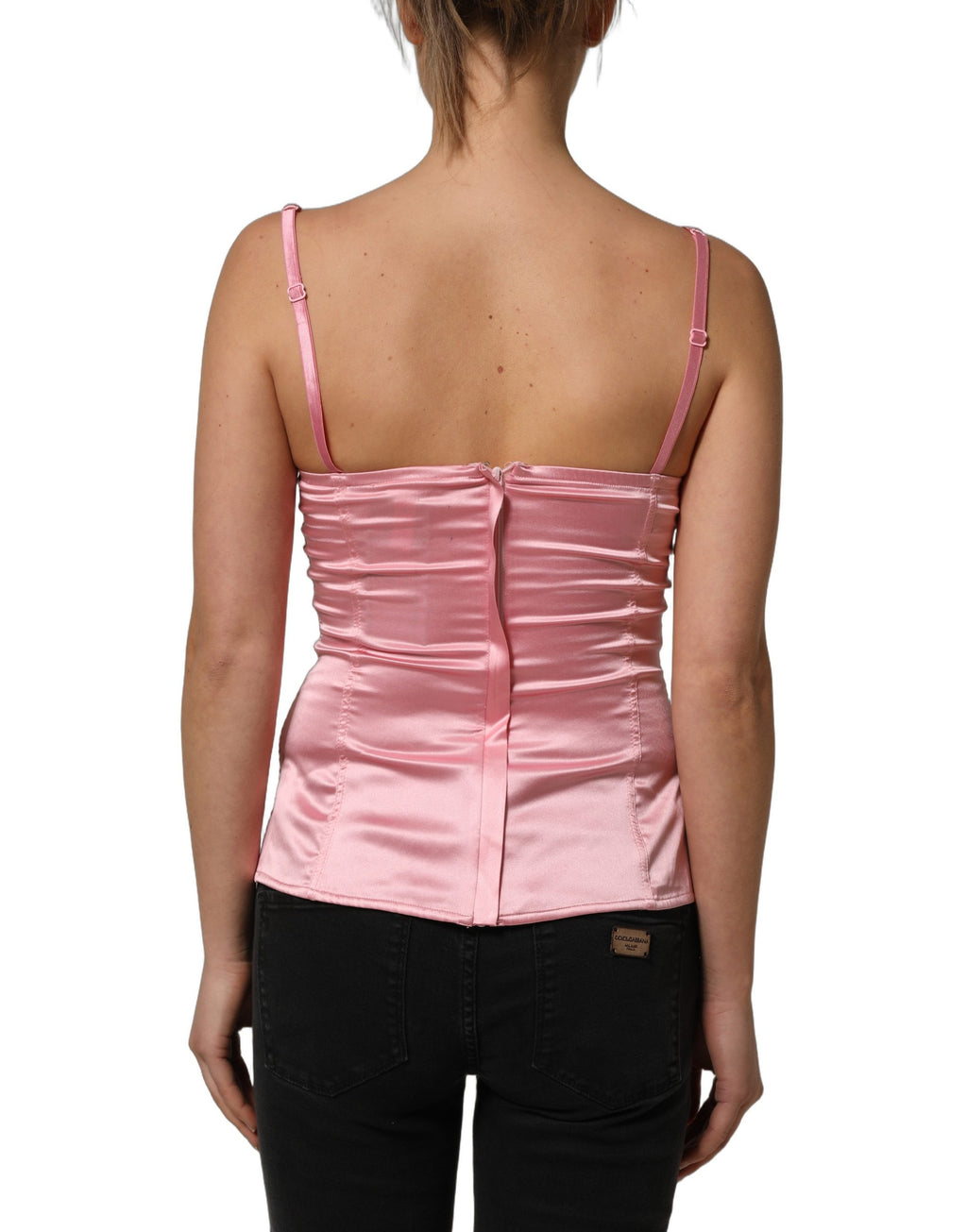 Dolce & Gabbana Pink Silk Satin Padded Bra Corset Style Top