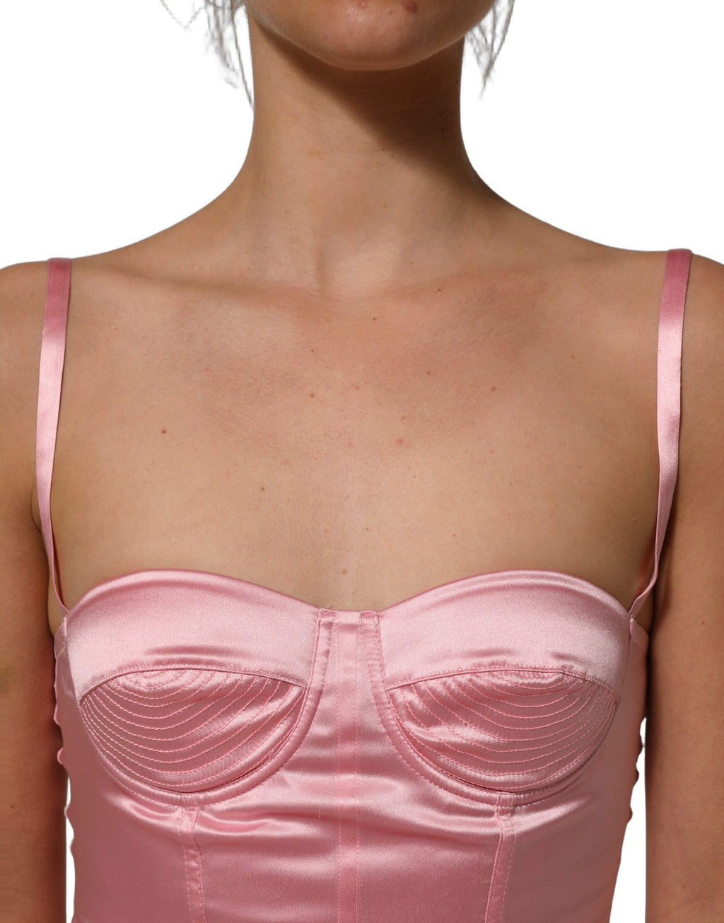 Dolce & Gabbana Pink Silk Satin Padded Bra Corset Style Top