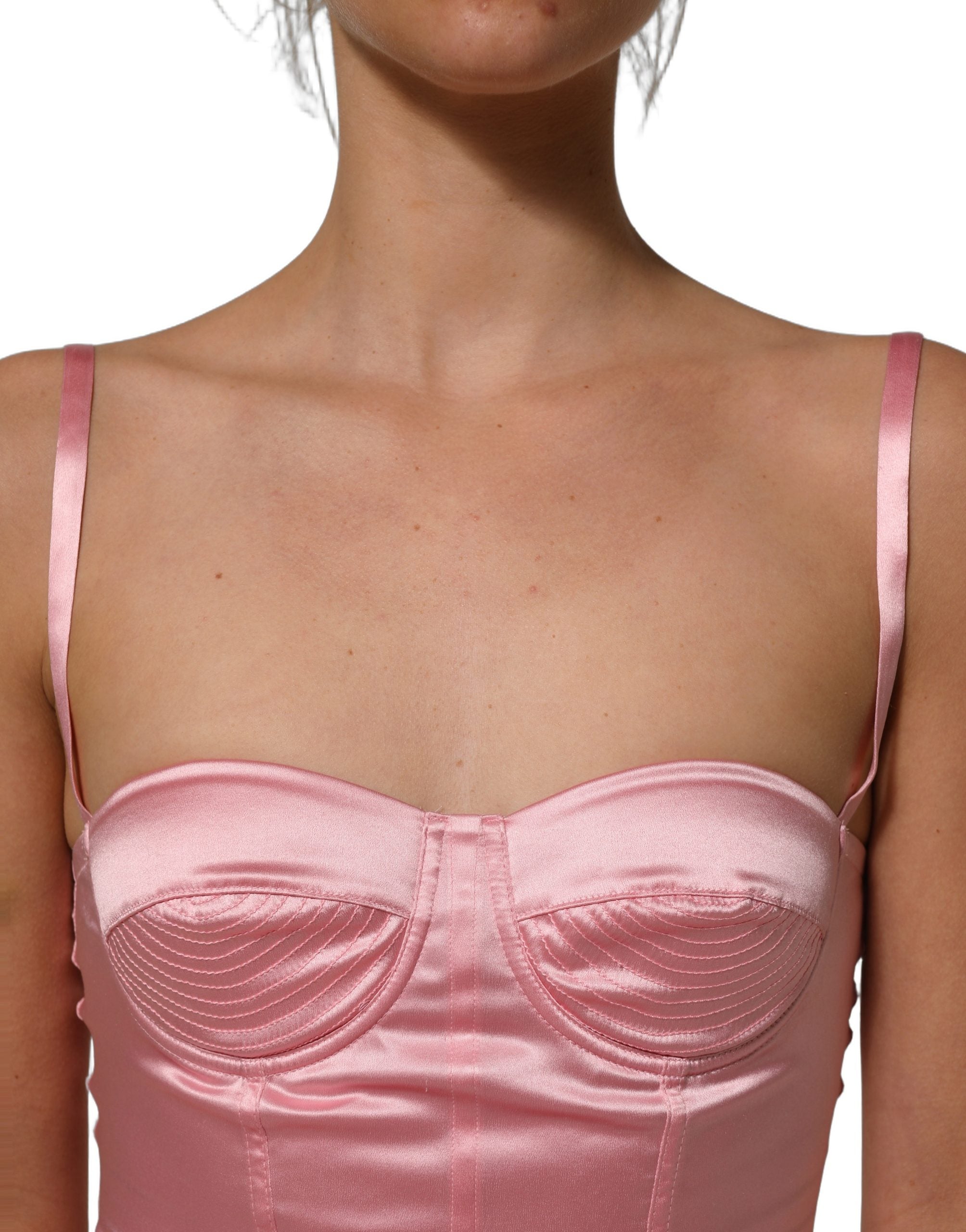 Dolce & Gabbana Pink Silk Satin Padded Bra Corset Style Top