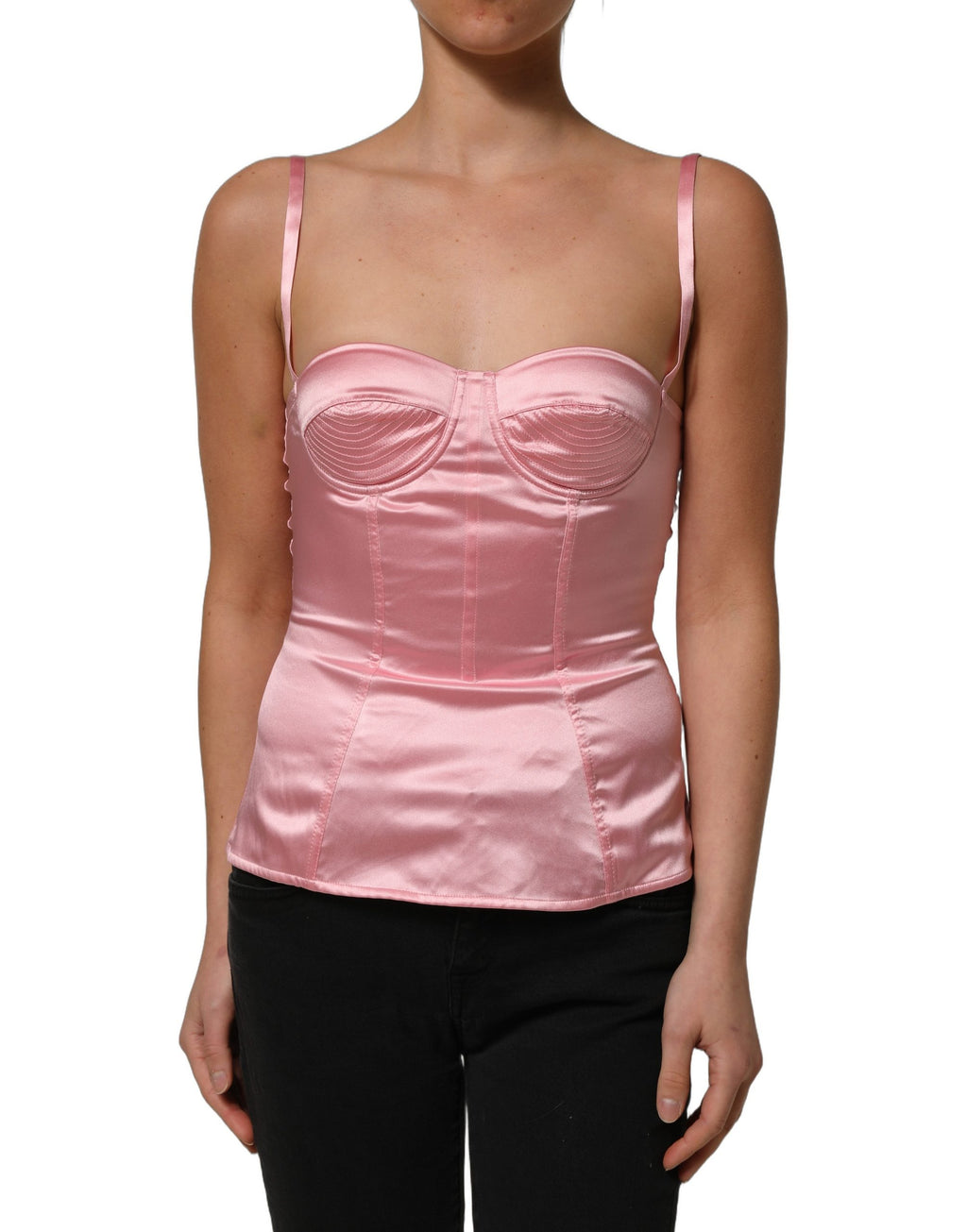 Dolce & Gabbana Pink Silk Satin Padded Bra Corset Style Top