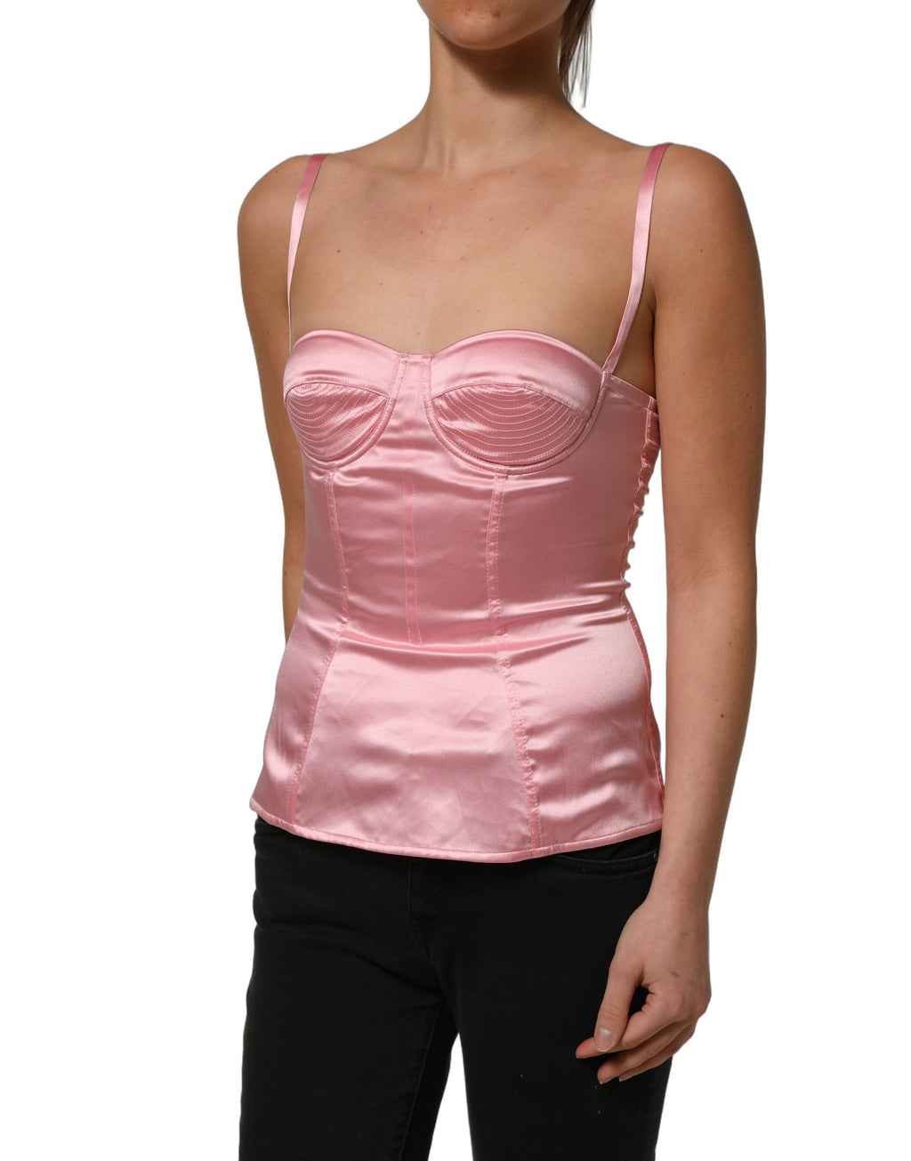 Dolce & Gabbana Pink Silk Satin Padded Bra Corset Style Top
