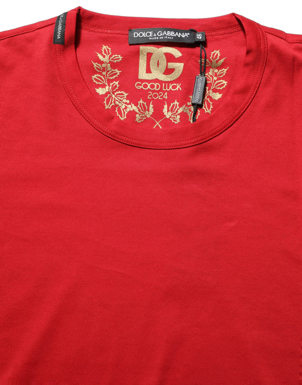 Dolce & Gabbana Red Goodluck 2023 Cotton Crew Neck T-shirt