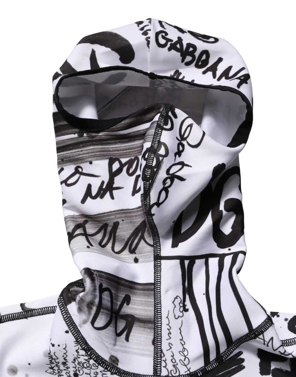Dolce & Gabbana White Jersey Graffiti Print Balaclava Hood Sweater
