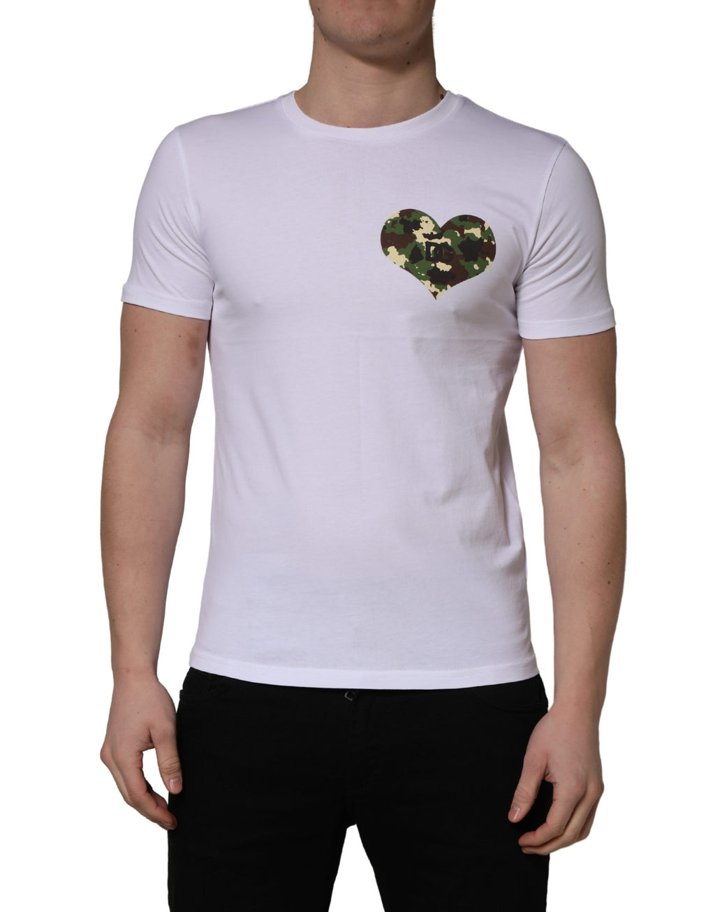 Dolce & Gabbana White Heart Shaped Camouflage Patch Men T-shirt