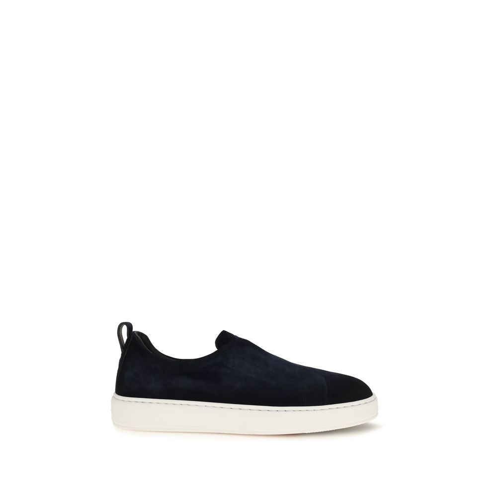 Santoni Blue Calf Leather Bos Taurus Sneakers