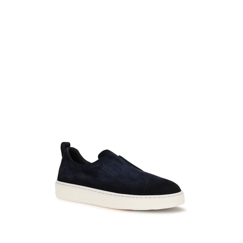 Santoni Blue Calf Leather Bos Taurus Sneakers