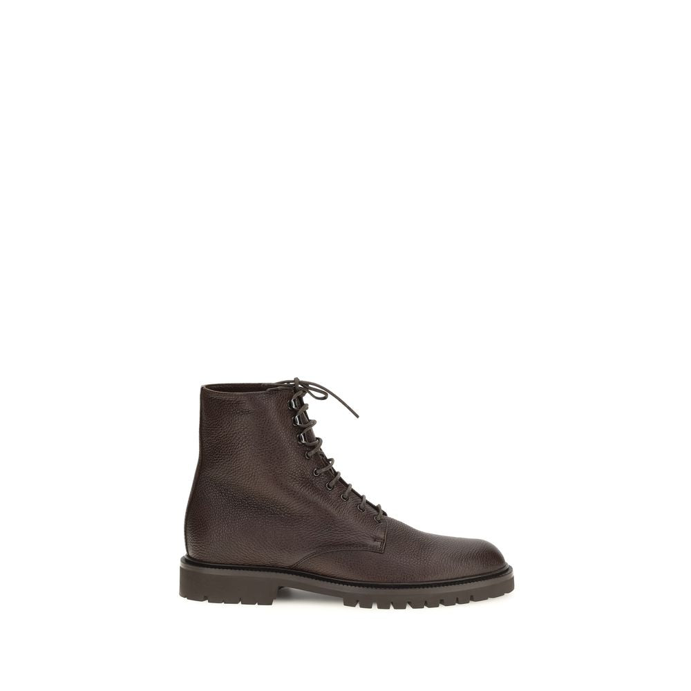 Brunello Cucinelli Brown Calf Leather Bos Taurus Lace-Up Boots