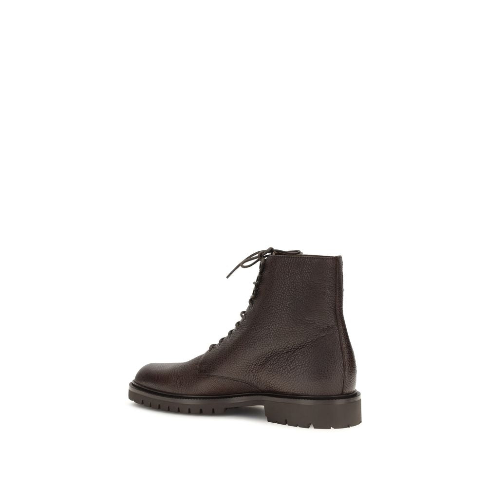 Brunello Cucinelli Brown Calf Leather Bos Taurus Lace-Up Boots