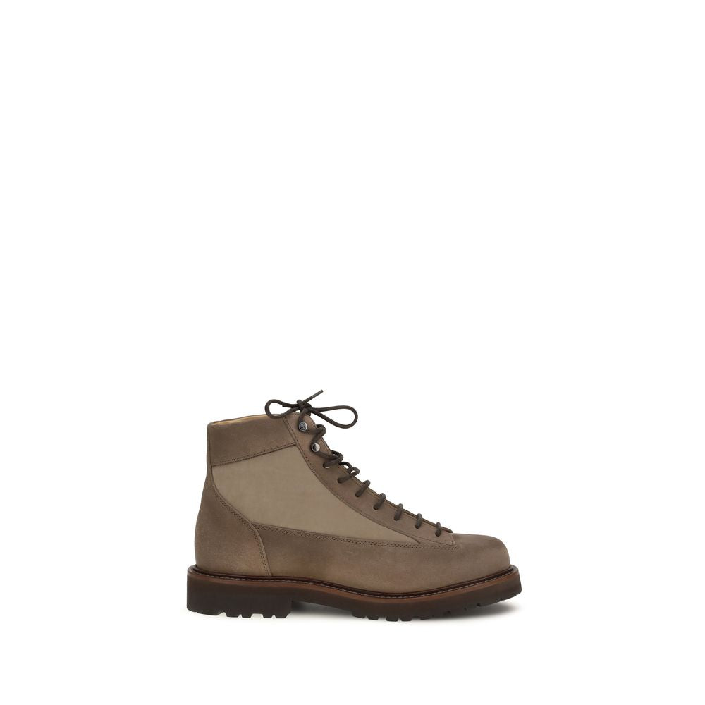 Brunello Cucinelli Brown Calf Leather Bos Taurus Lace-Up Boots