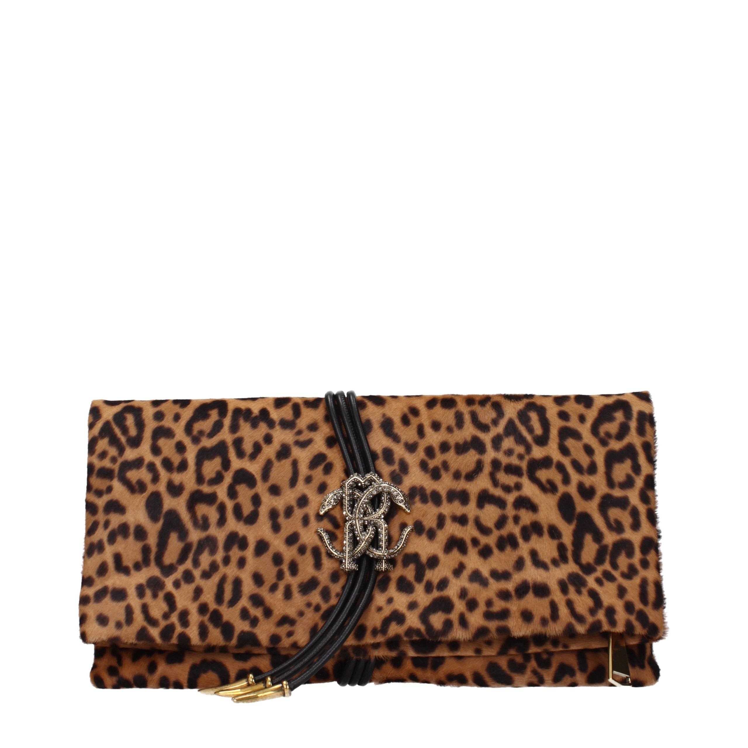 Roberto Cavalli Brown Horsehair Clutch Bag