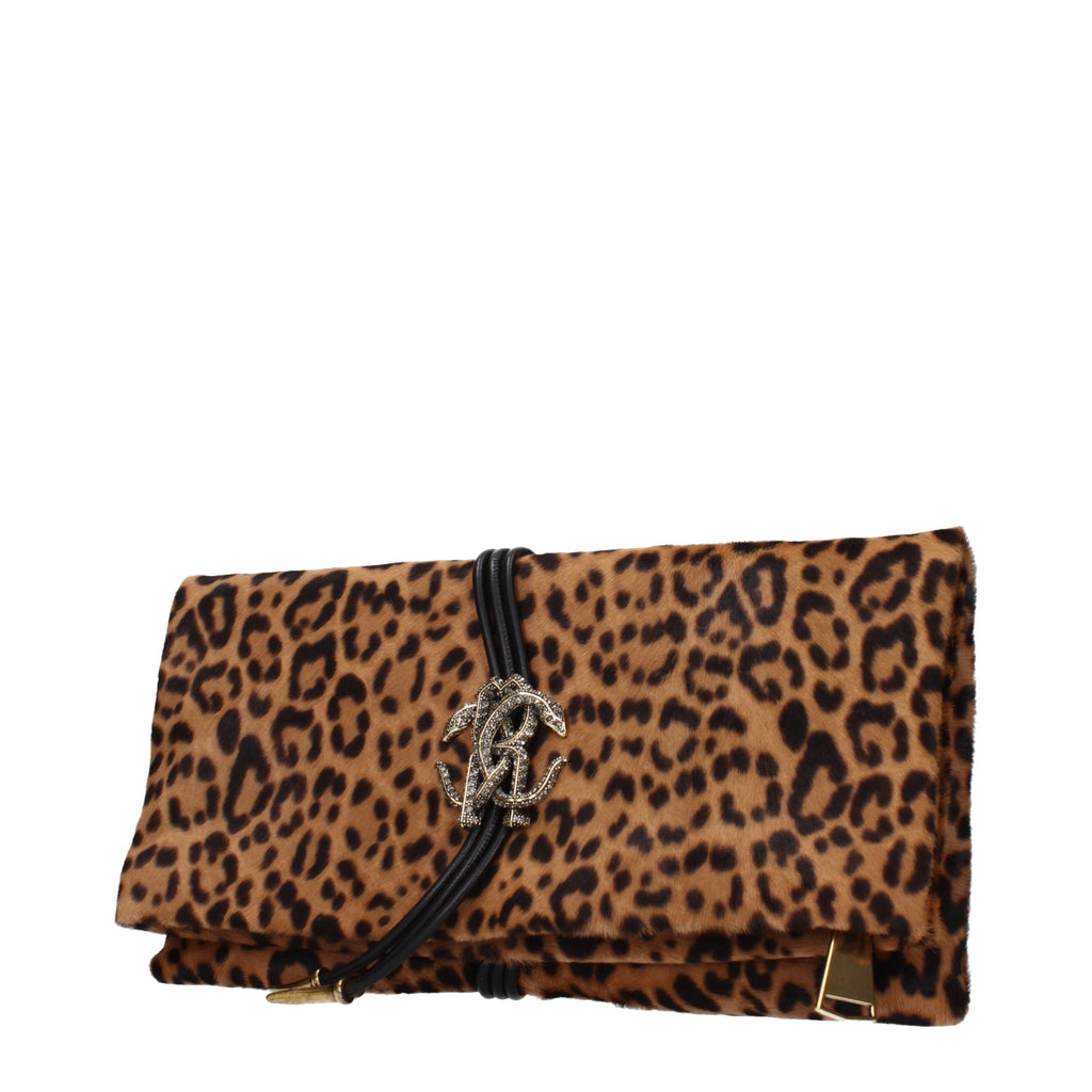Roberto Cavalli Brown Horsehair Clutch Bag