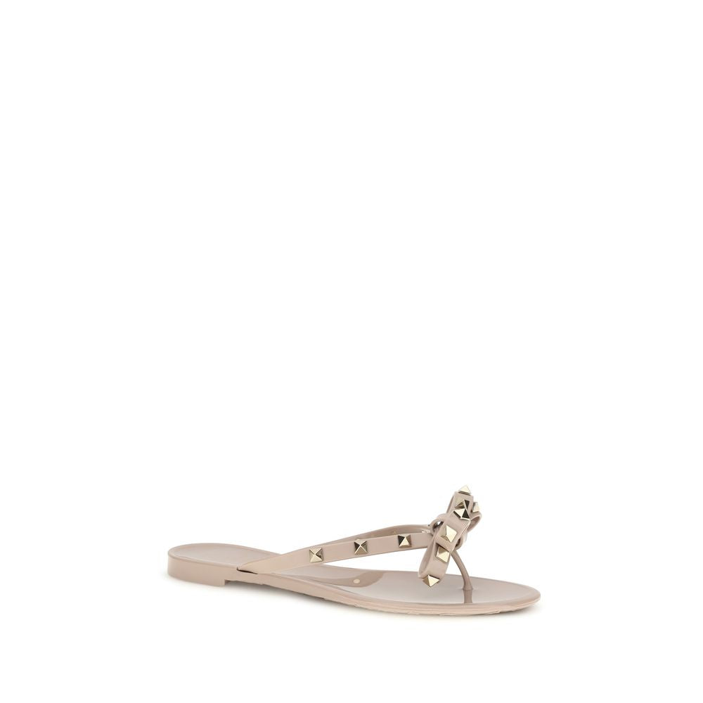 Valentino Garavani Beige Cotton Flip-Flop Sandals