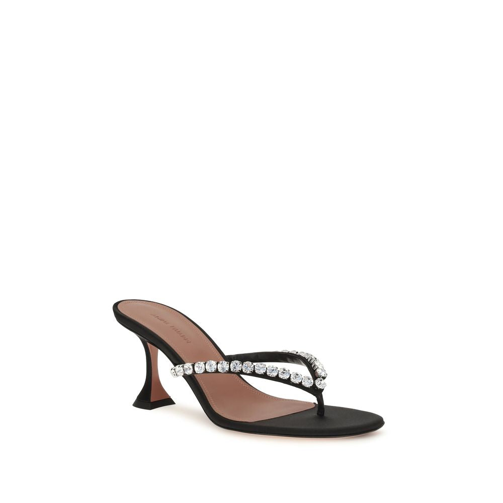 Amina Muaddi Black Silk Stiletto Heel Sandals