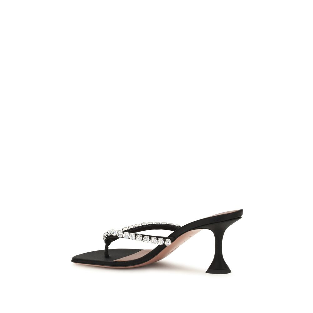 Amina Muaddi Black Silk Stiletto Heel Sandals