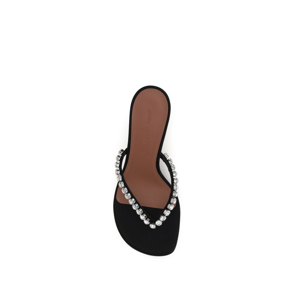 Amina Muaddi Black Silk Stiletto Heel Sandals
