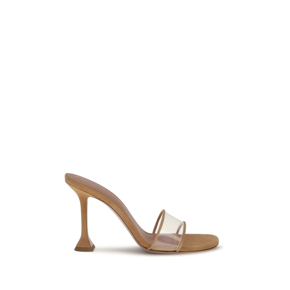 Amina Muaddi Beige Calf Leather Bos Taurus Platform Sandals