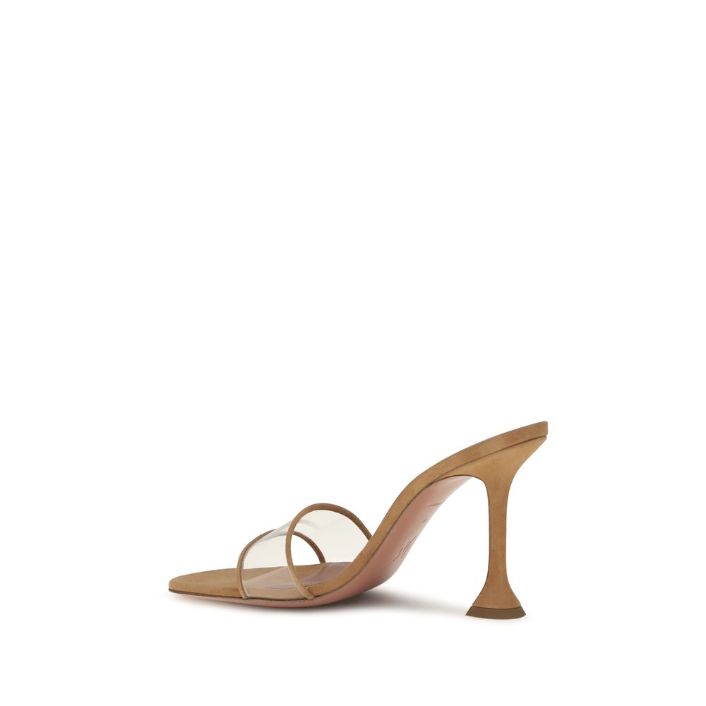 Amina Muaddi Beige Calf Leather Bos Taurus Platform Sandals