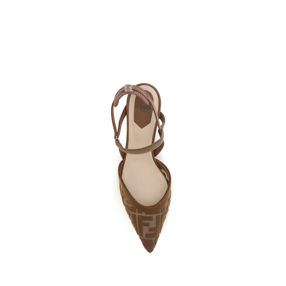 Fendi Brown Polyamide Mid Heel Pumps