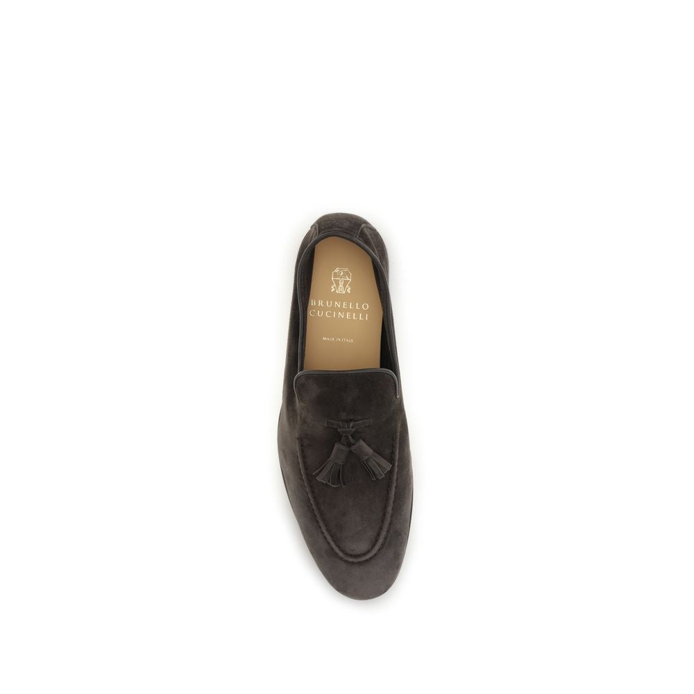 Brunello Cucinelli Beige Calf Leather Bos Taurus Slip-On Loafers