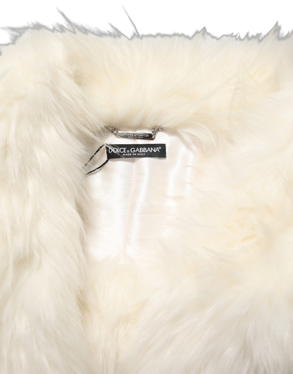 Dolce & Gabbana White Faux Fur Long Sleeves Coat Jacket