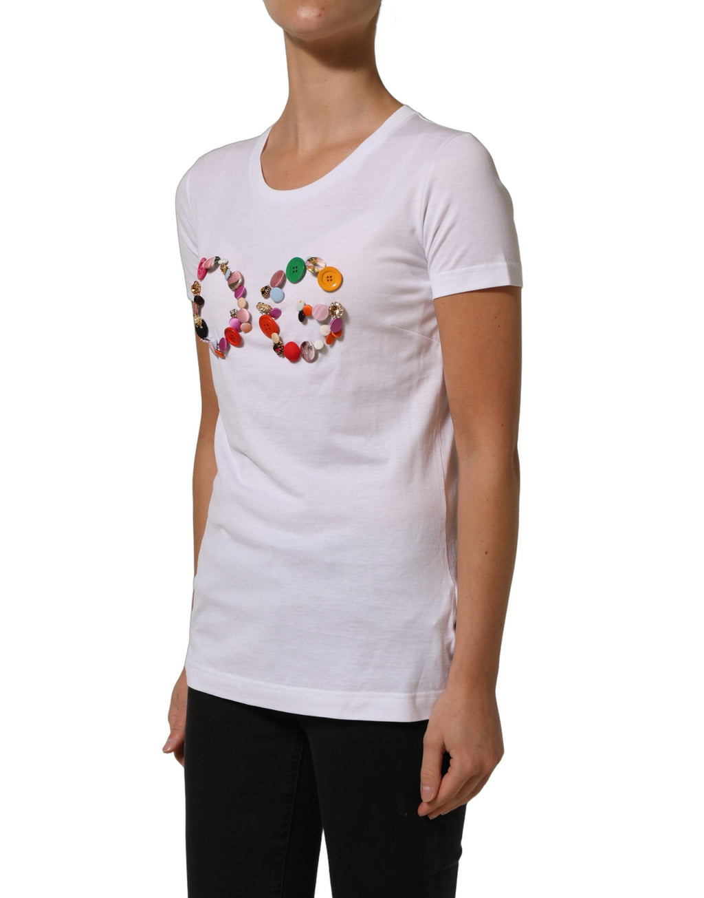 Dolce & Gabbana White DG Logo Embellished Round Neck T-shirt